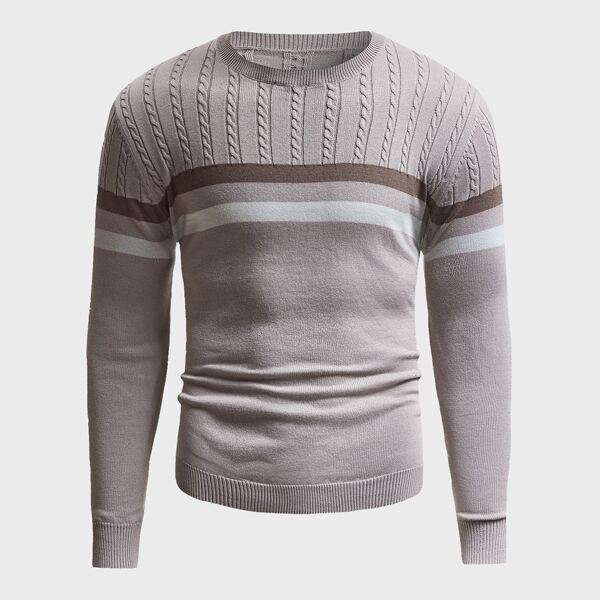 

Men Striped Cable Knit Sweater, Dusty purple