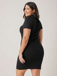 SHEIN BASICS Vestido ajustado tejido de canalé algodón de cuello alto - Negro - Ver 2