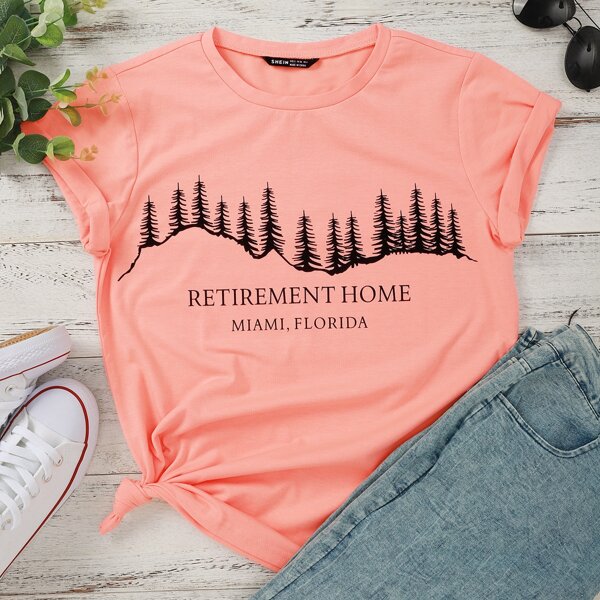 

Forest And Letter Graphic Tee, Coral pink