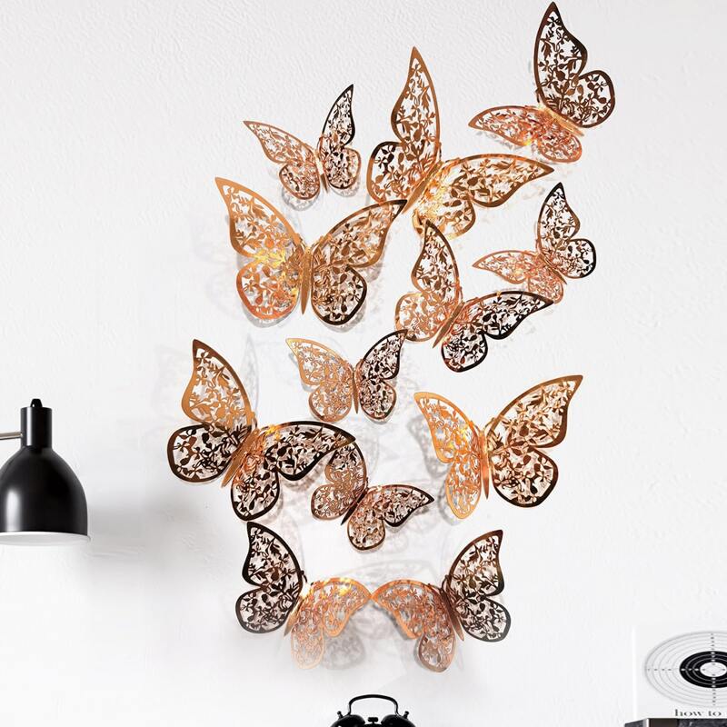 

12pcs Hollow Butterfly Wall Sticker, Rose gold