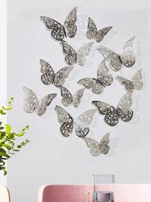 12 piezas Pegatinas de pared de mariposa hueca, pegatinas de mariposa de papel plateado para decoración del hogar, pegatinas, vinilos decorativos para la decoración del hogar, artículos de decoración de primavera para refrescar su hogar, pegatinas de decoración de ramas