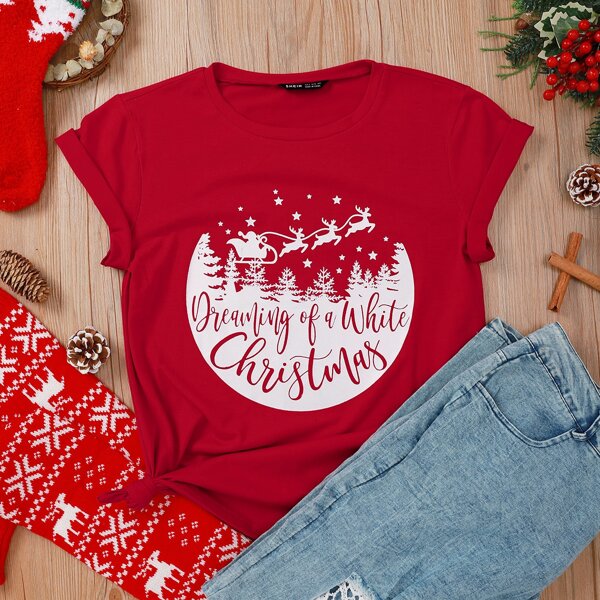 

Christmas Print Short Sleeve Tee, Red