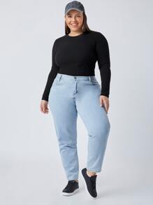 SHEIN BASICS Plus Solid Fitted Top - Black - View 4