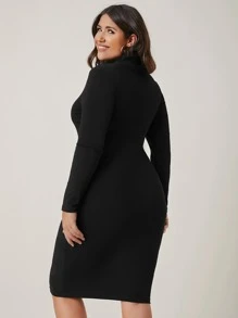 SHEIN BASICS Plus Cotton High Neck Bodycon Dress - Black - View 2