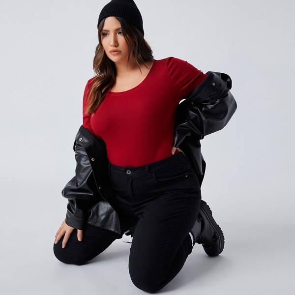 

Plus Solid Tee Bodysuit, Burgundy