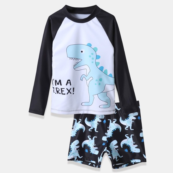 

Boys Dinosaur & Letter Graphic Swimsuit, Multicolor