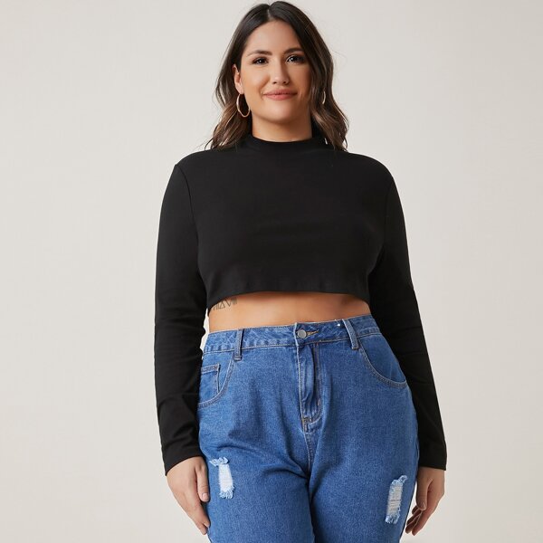 

Plus Solid Crop Tee, Black