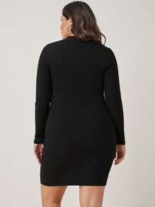 SHEIN BASICS Vestido ajustado tejido de canalé algodón de cuello alto - Negro - Ver 2