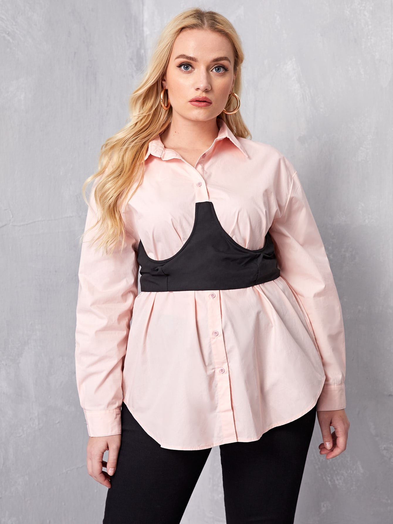 Plus Button Front Blouse With Corset thumbnail