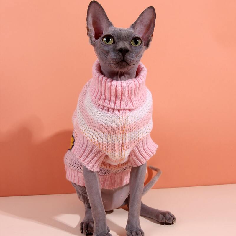 

1pc Fish Pattern Striped Turtleneck Cat Sweater, Multicolor
