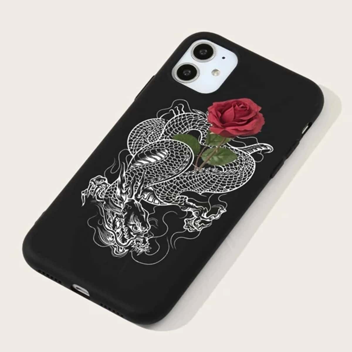 

Chinese Dragon & Rose iPhone Case, Black