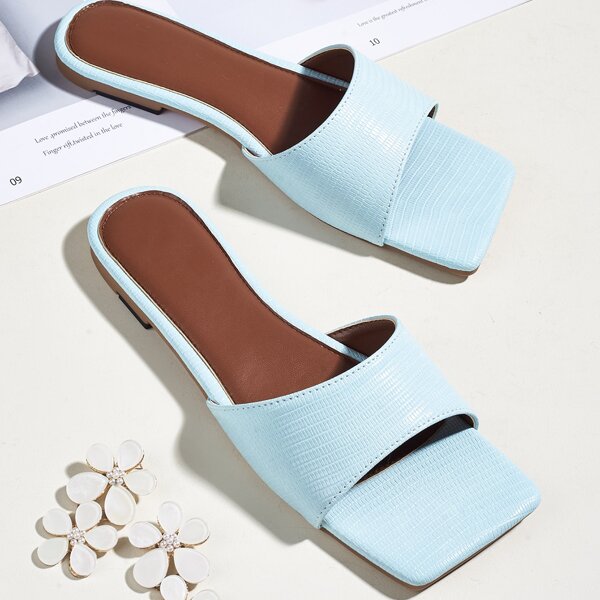 

Open Toe Flat Mules, Baby blue