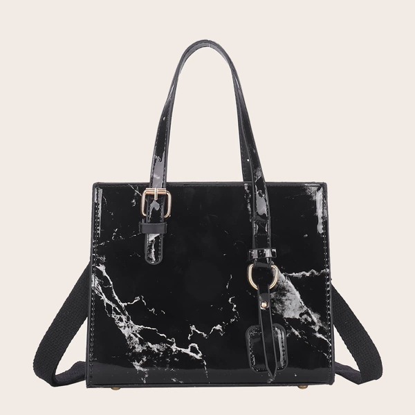 

Marble Pattern Satchel Bag, Black