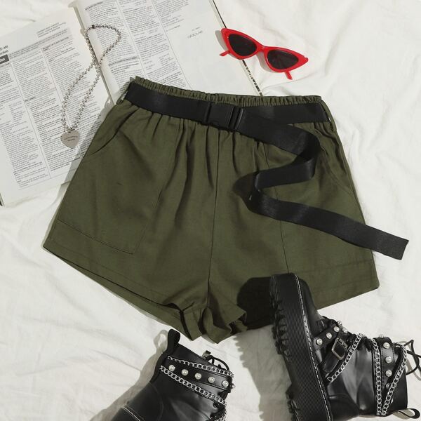 

Slant Pocket Belted Shorts, Army green