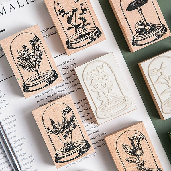 

1pc Flower Pattern Random Wooden Stamp, Khaki