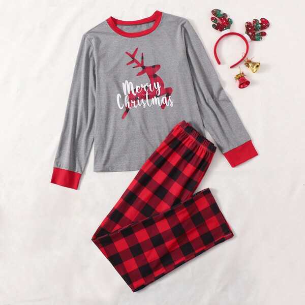 

Christmas Gingham Print Pajama Set, Multicolor