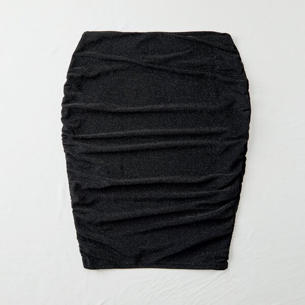

Plus Glitter Ruched Bodycon Skirt, Black