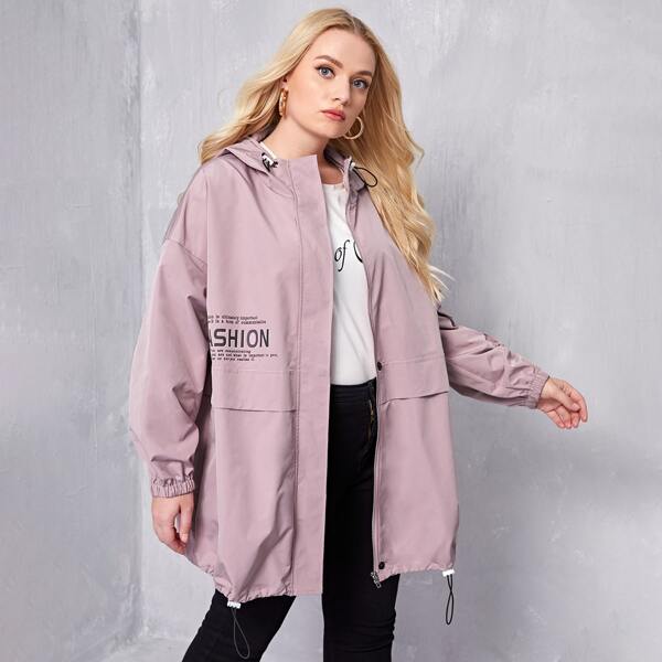 

Plus Slogan Graphic Wind Jacket, Dusty pink