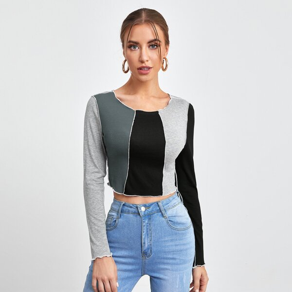

Cut And Sew Crop Slim Tee, Multicolor