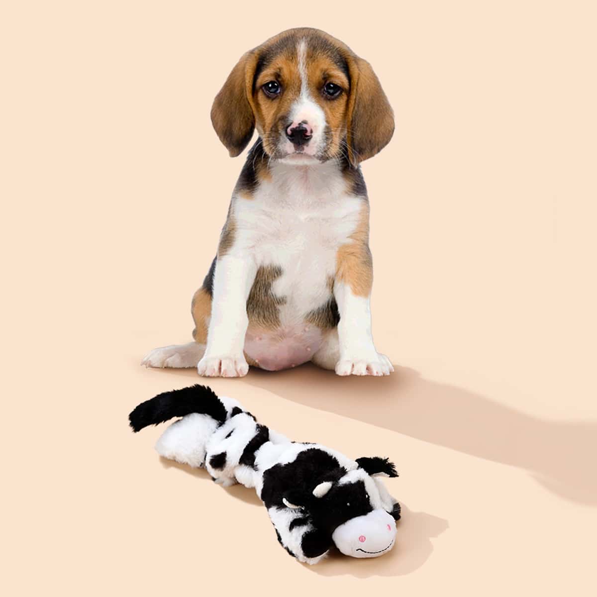 

Cow Shaped Dog Sound Toy, Black and white