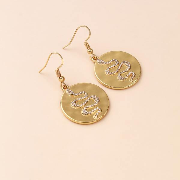 

Rhinestone Detail Round Drop Earrings, Gold