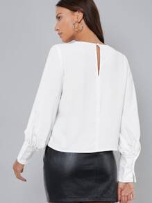 SHEIN BIZwear 燈籠袖素色上衣工作服 - 白色 - 查看 2