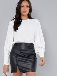 SHEIN BIZwear 燈籠袖素色上衣工作服 - 白色 - 查看 3