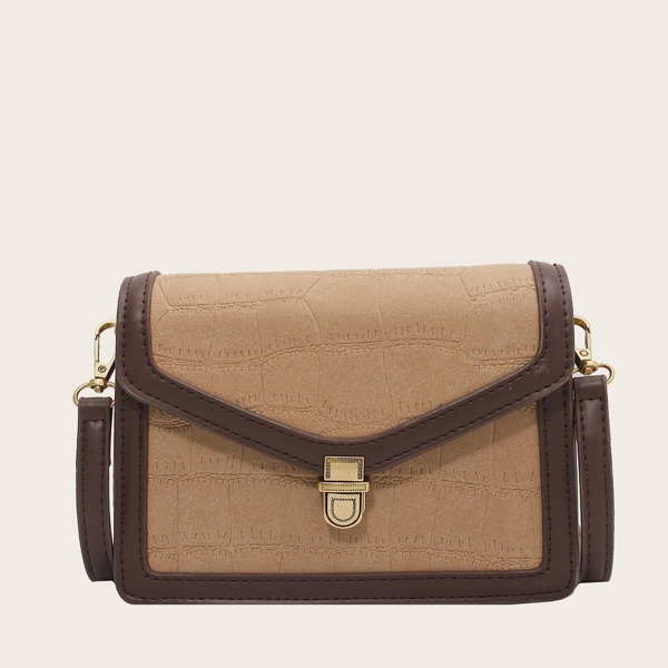 

Push Lock Croc Embossed Square Bag, Khaki