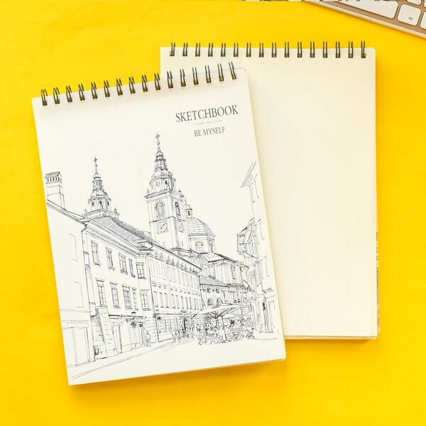 

1pack Building Print Cover Spiral Sketchbook, Beige