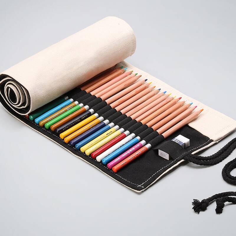 

1pc Plain Roll-up Pencil Bag, Beige