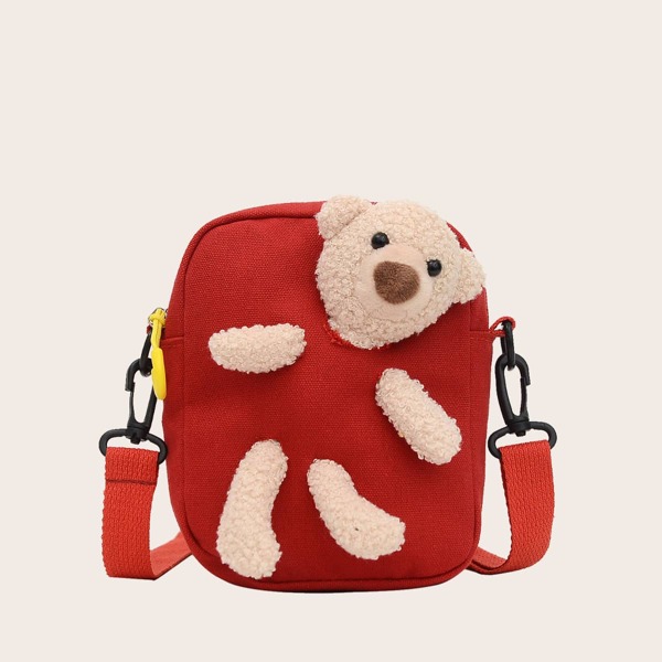 

Girls Cartoon Bear Decor Crossbody Bag, Red