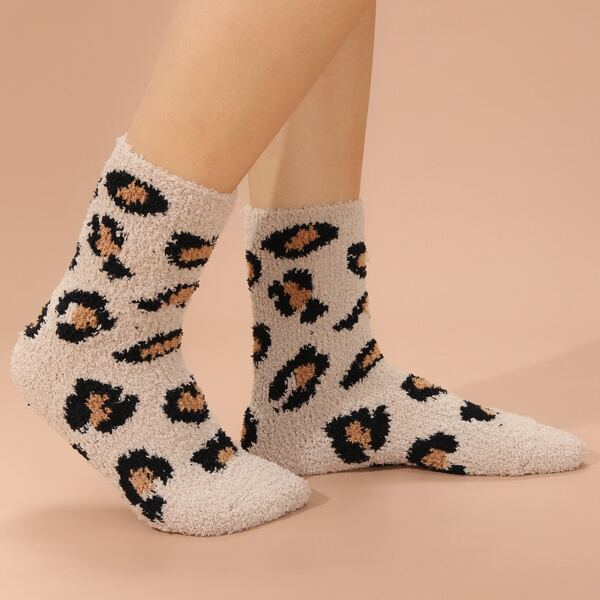 

Leopard Print Fuzzy Socks, Multicolor