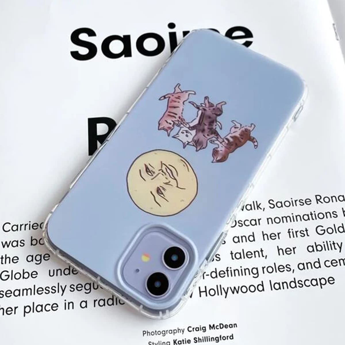 

Sun & Cat Print iPhone Case, Baby blue