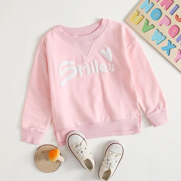 

Toddler Girls Letter Graphic Drop Shoulder Sweatshirt, Baby pink