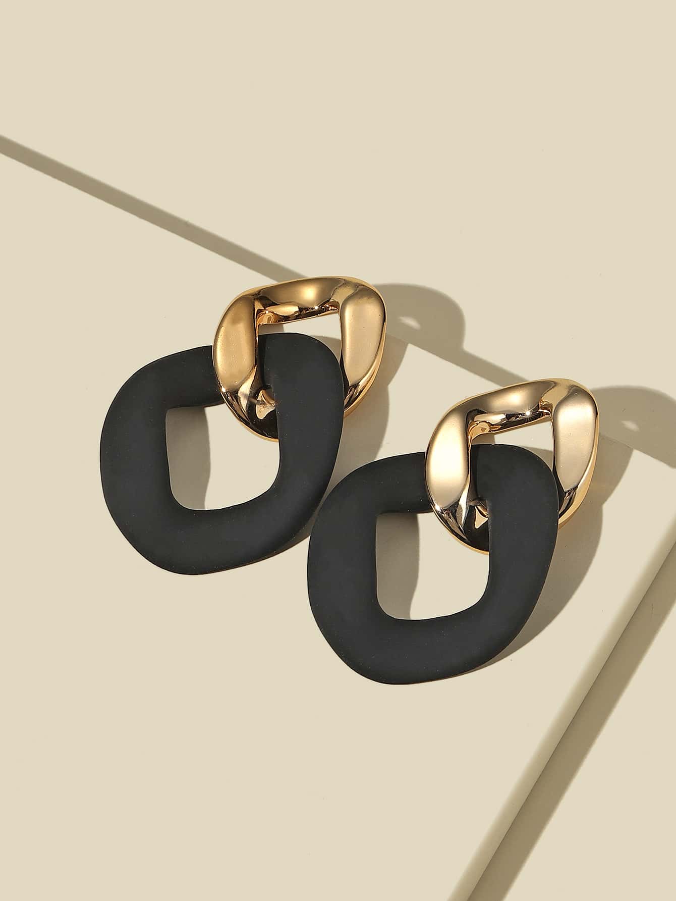 1pair Versatile Colorblock Chain Geometric Earrings