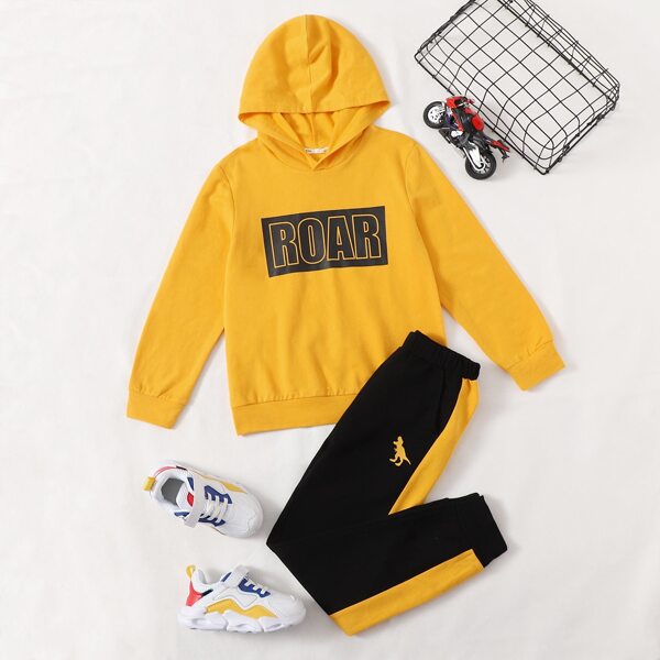 

Boys Letter Graphic Hoodie & Contrast Sideseam Joggers Set, Multicolor