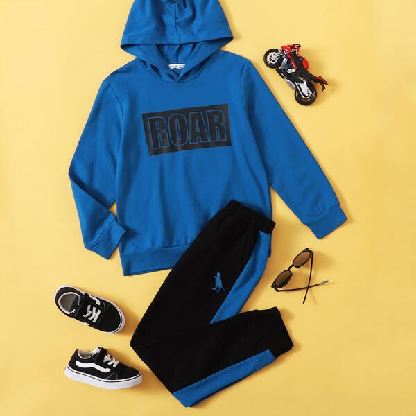 

Boys Letter Graphic Hoodie & Contrast Sideseam Joggers Set, Multicolor