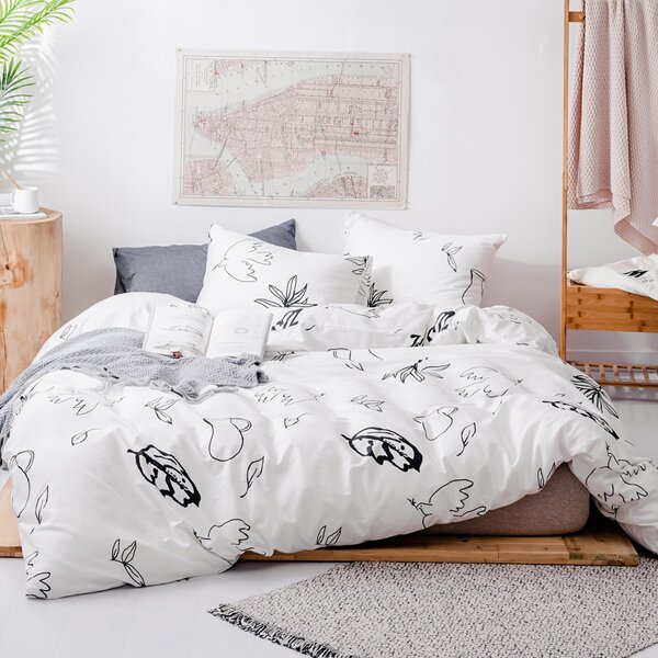 

Leaf Print Bedding Set Without Filler, White