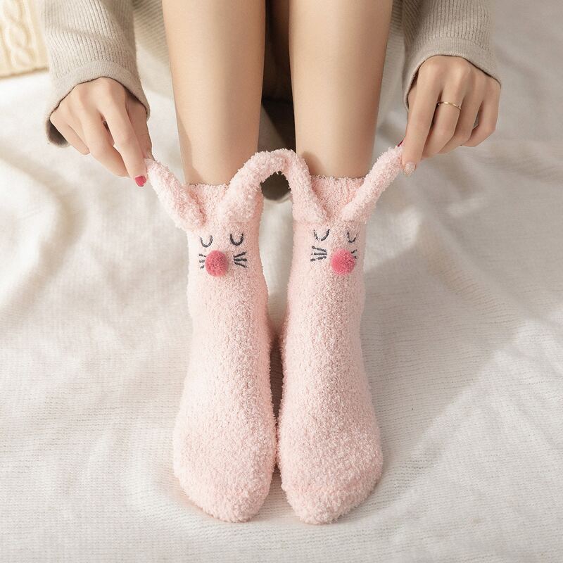 

Cartoon Ear Fuzzy Socks, Baby pink