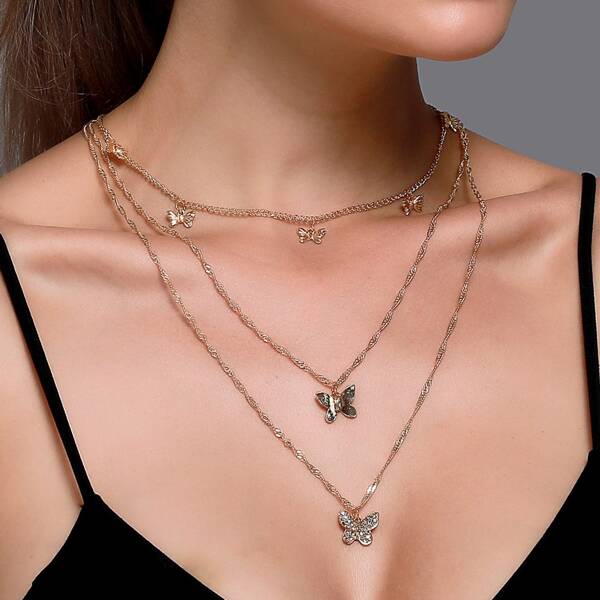 

Butterfly Charm Layered Necklace, Gold