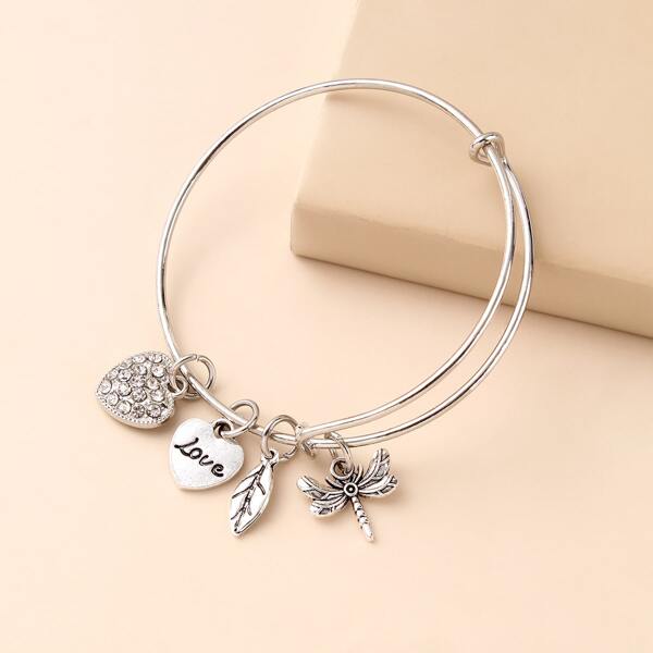 

Heart Charm Bangle, Silver