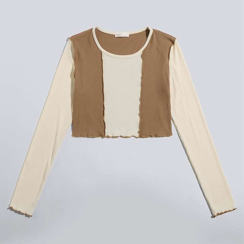 

Colorblock Lettuce Trim Crop Tee, Multicolor