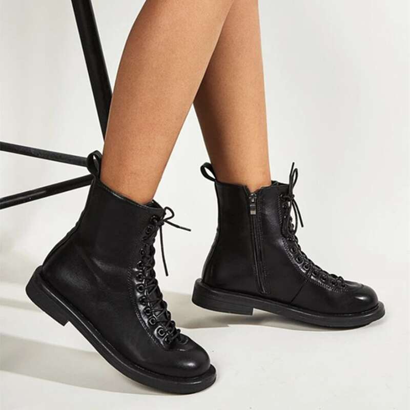 

Lace-up Front Combat Boots, Black