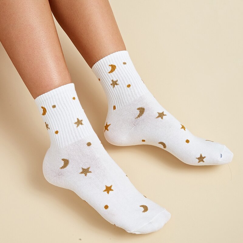 

1pair Galaxy Pattern Crew Socks, White