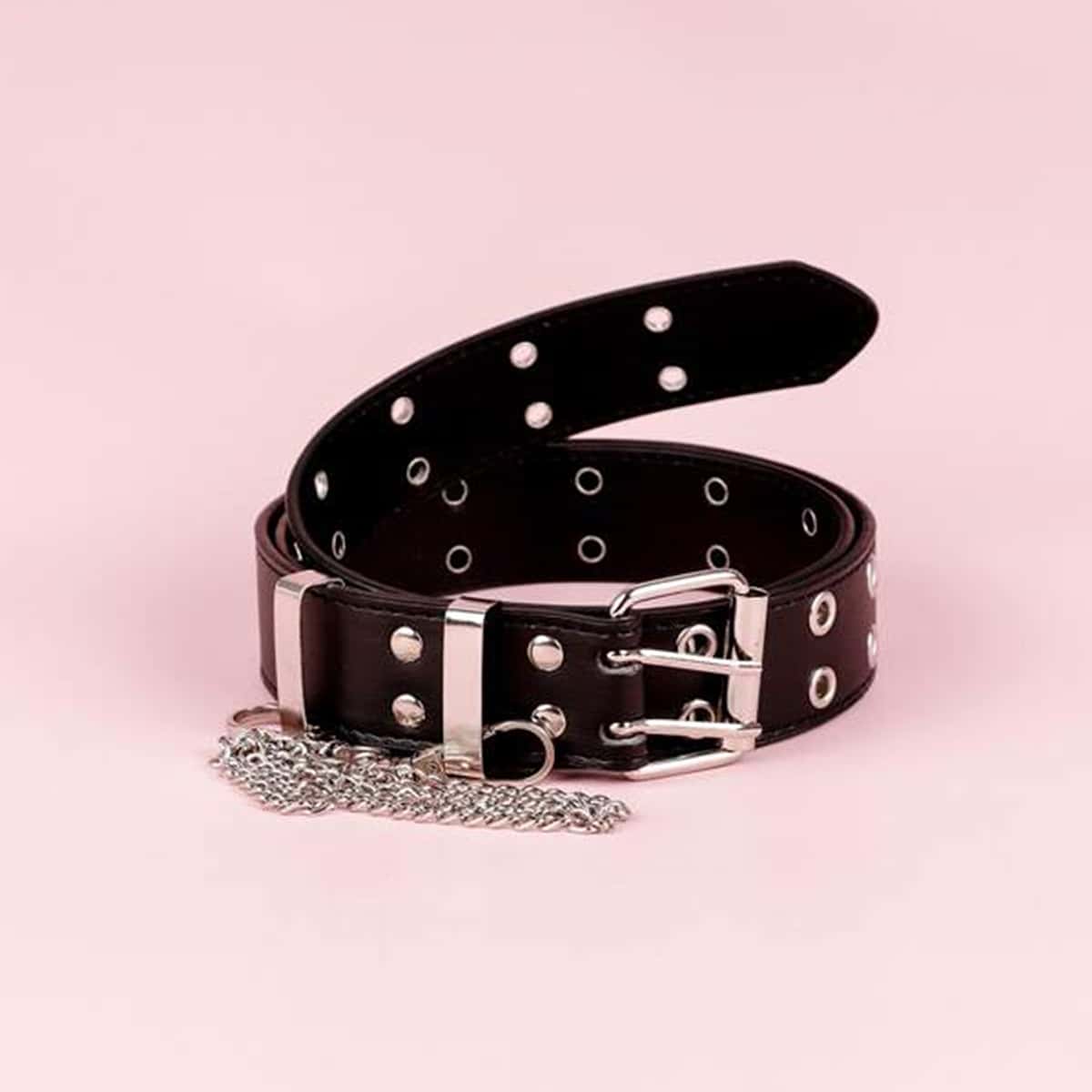 

Grommet Belt With Wallet Chain, Black