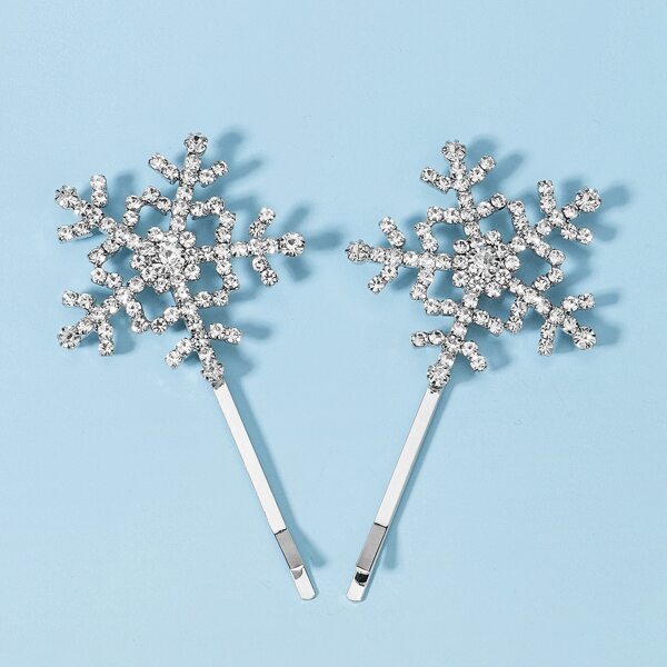 

2pcs Rhinestone Snowflake Decor Hair Clip, Silver