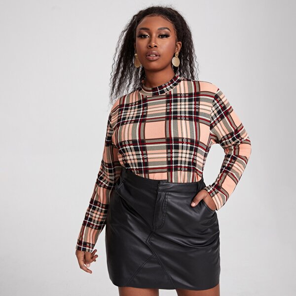 

Plus Mock Neck Plaid Tee, Multicolor