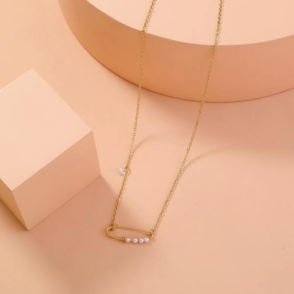 

Faux Pearl Decor Necklace, Gold