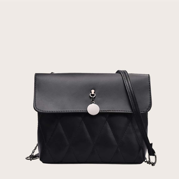 

Metal Decor Quilted Crossbody Bag, Black