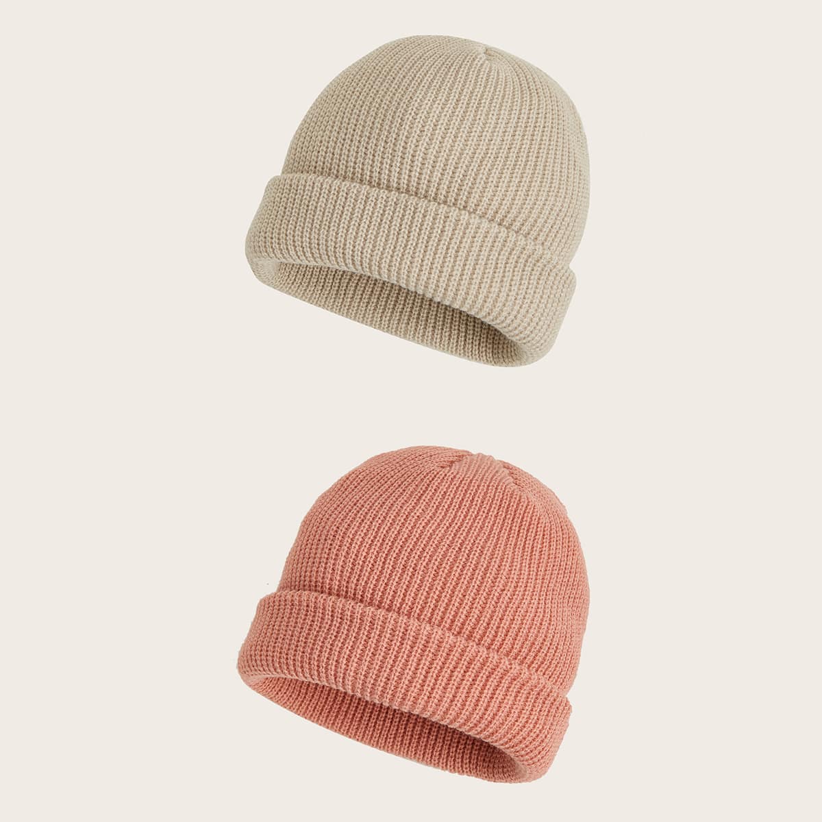 

2pcs solid Cuffed Knit Beanie, Multicolor